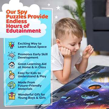 Solar System Spy Puzzle with Flashcards and Magnifying Glass 48 Piece Space Floor Puzzle for Kids Ages 4 to 8 Large 2ft x 3ft Educational Puzzles for Boys and Girls