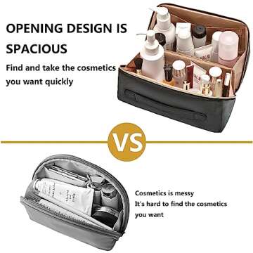 Gifts for Women,Portable Makeup Bag Opens Flat for Easy Access,Waterproof Cosmetic Bag Travel Toiletry Bag with Divider and Handle,Travel Accessories Pouch Overnight Bag for Toiletries and Daily Use