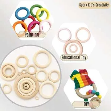 NNHOM 70 Pieces Wooden Rings for Macrame,Wood Rings for Crafts,7 Sizes Macrame Rings Wood Circles for DIY Craft, Ring Pendant and Connectors Jewelry Making
