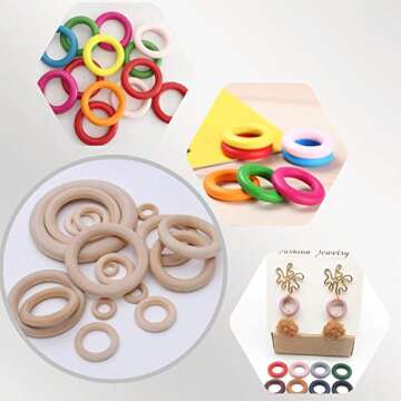 NNHOM 70 Pieces Wooden Rings for Macrame,Wood Rings for Crafts,7 Sizes Macrame Rings Wood Circles for DIY Craft, Ring Pendant and Connectors Jewelry Making