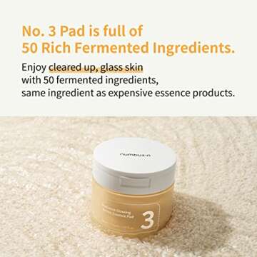 numbuzin No.3 Toner Pads | Radiance Glowing Jumbo Essence Pad | Clear Glass Skin, Texture Care | Biodegradable Vegan Pads, Fermented Ingredients, Niacinamide | 70 pads/5.07 fl. oz.