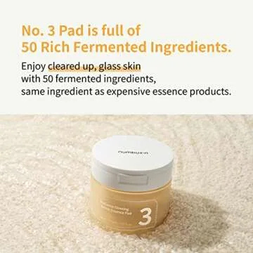 numbuzin No.3 Toner Pads | Radiance Glowing Jumbo Essence Pad | Clear Glass Skin, Texture Care | Biodegradable Vegan Pads, Fermented Ingredients, Niacinamide | 70 pads/5.07 fl. oz.