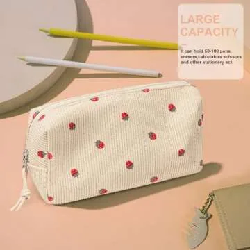 LEDAOU Pencil Case Student Pencil Pouch Makeup Bag Corduroy Cosmetic Bags Women Girls Make Up Purse