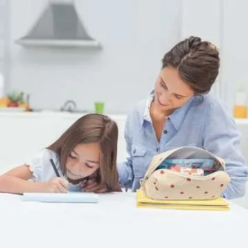 LEDAOU Pencil Case Student Pencil Pouch Makeup Bag Corduroy Cosmetic Bags Women Girls Make Up Purse