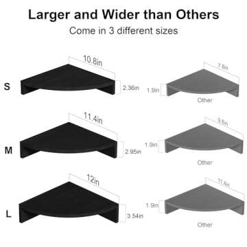 Alsonerbay Black Corner Shelf Wall Mount, Set of 3 Floating Shelves for Wall Storage and Display, Rustic Wall Shelves Wood Shelves for Bedroom, Living Room, Bathroom, Entryway, Garage