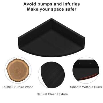 Alsonerbay Black Corner Shelf Wall Mount, Set of 3 Floating Shelves for Wall Storage and Display, Rustic Wall Shelves Wood Shelves for Bedroom, Living Room, Bathroom, Entryway, Garage
