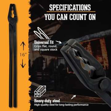 Universal Wolf Jaw Blacksmith Tongs (16", Black)