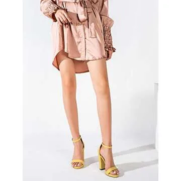 LIURUIJIA Women's Strappy Chunky Block High Heel Sandals Ankle Strap Open Toe Pumps for Dress Party Wedding Party Evening Office Shoes PU Yellow-46 (280/US11.5)