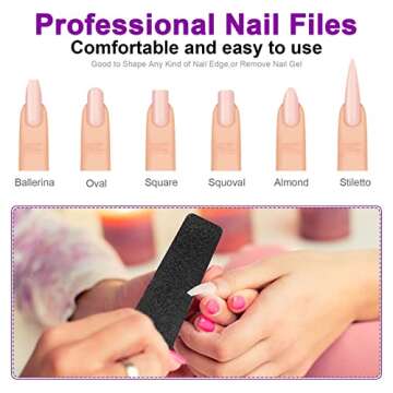 12pcs Nail File,100/180 Grit Double Sided Nail Files, Jumbo Size Nail Files and Buffers for Acrylic ...