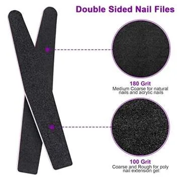 12pcs Nail File,100/180 Grit Double Sided Nail Files, Jumbo Size Nail Files and Buffers for Acrylic Nails Natural Nails, Professional Manicure Tools for Home and Salon