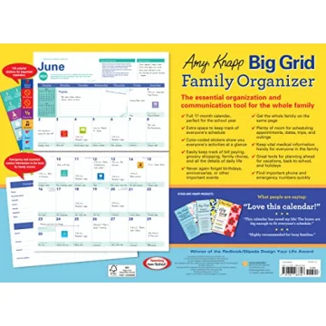 2024 Big Grid Family Wall Calendar with Stickers