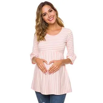 Ecavus Casual Maternity Top Striped 3/4 Sleeve Shirt