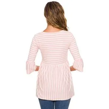 Ecavus Casual Maternity Top Striped 3/4 Sleeve Shirt
