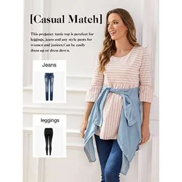 Ecavus Casual Maternity Top Striped 3/4 Sleeve Shirt