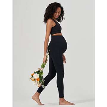 Enerful Women's Maternity Workout Leggings Over The Belly Pregnancy Active Wear Athletic Yoga Pants with Pockets Black Medium