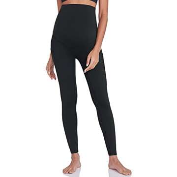 Enerful Women's Maternity Workout Leggings Over The Belly Pregnancy Active Wear Athletic Yoga Pants with Pockets Black Medium