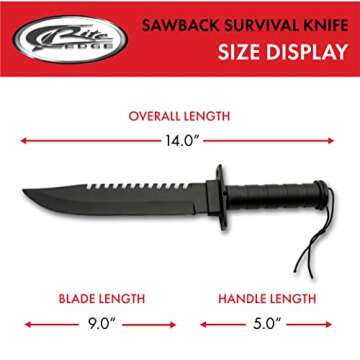 SZCO 14” Black Steel Sawback Knife with Compass, Outdoor Machete with Stainless Steel Blade, Leather Sheath, and Survival Gear for Camping, Hiking, Hunting, and Bushcraft