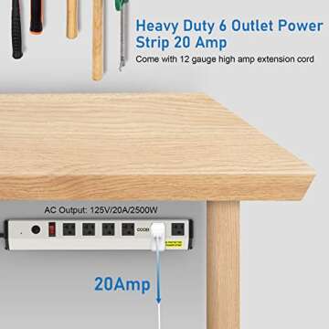 CCCEI Heavy Duty Power Strip Surge Protector 20 Amp, High Amp Industrial Shop Garage Metal Multiple ...