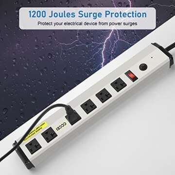 CCCEI Heavy Duty Power Strip Surge Protector 20 Amp, High Amp Industrial Shop Garage Metal Multiple Outlets, 10 FT 12 Gauge 5-15P Extension Cord 6 Outlet 6-20R T-Slot 20a for Appliance.