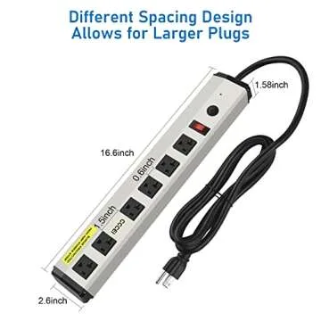CCCEI Heavy Duty Power Strip Surge Protector 20 Amp, High Amp Industrial Shop Garage Metal Multiple Outlets, 10 FT 12 Gauge 5-15P Extension Cord 6 Outlet 6-20R T-Slot 20a for Appliance.