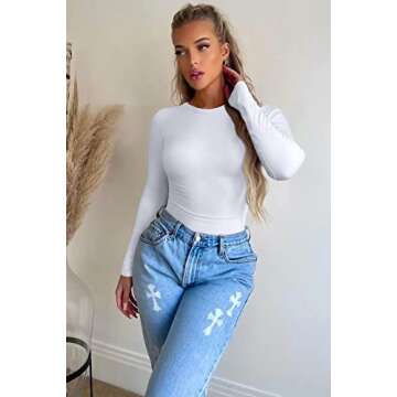 OQQ Womens 3 Piece Long Sleeve Tops Crew Neck Stretch Fitted Underscrubs Layer Tee Shirts 2025 Casual Outfits Black Coffee White