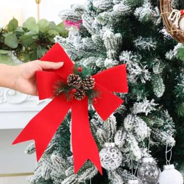 Funarty Red Velvet Christmas Bows 12 Pack Large Waterproof Premade Holiday Decorative Bows with Pinecone 9 x 12 Inches for Wreath Garland Christmas Tree Topper Outdoor Outside Decorations