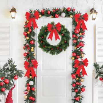 Funarty Red Velvet Christmas Bows 12 Pack Large Waterproof Premade Holiday Decorative Bows with Pinecone 9 x 12 Inches for Wreath Garland Christmas Tree Topper Outdoor Outside Decorations