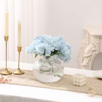 YANWE1 Round Glass Vase, Flower Vase for Bouquet, Ribbed Glass Vase, Fluted Vase, Clear Glass Vase for Tulips, Modern Glass Vase for Living Room, Office, Coffee Table, Shelf, Wedding, 6 Inches