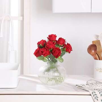 YANWE1 Round Glass Vase, Flower Vase for Bouquet, Ribbed Glass Vase, Fluted Vase, Clear Glass Vase for Tulips, Modern Glass Vase for Living Room, Office, Coffee Table, Shelf, Wedding, 6 Inches