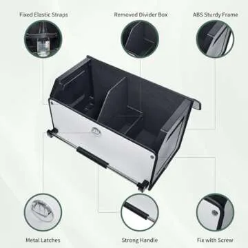 XCF Car Trunk Organizer, Leather Collapsible Trunk Organizer for suv with Lid and Push-pull Handle Car Trunk Storage Organizer for Cars, SUV, Minivan, Truck, Sedan (White)