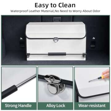 XCF Car Trunk Organizer, Leather Collapsible Trunk Organizer for suv with Lid and Push-pull Handle Car Trunk Storage Organizer for Cars, SUV, Minivan, Truck, Sedan (White)