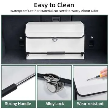 XCF Car Trunk Organizer, Leather Collapsible Trunk Organizer for suv with Lid and Push-pull Handle Car Trunk Storage Organizer for Cars, SUV, Minivan, Truck, Sedan (White)