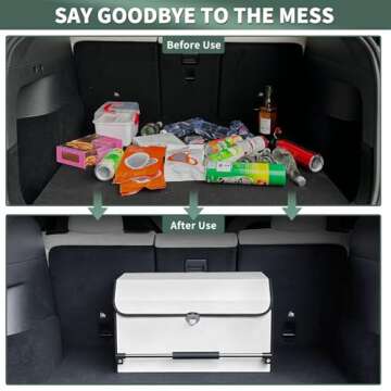 XCF Car Trunk Organizer, Leather Collapsible Trunk Organizer for suv with Lid and Push-pull Handle Car Trunk Storage Organizer for Cars, SUV, Minivan, Truck, Sedan (White)