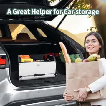 XCF Car Trunk Organizer, Leather Collapsible Trunk Organizer for suv with Lid and Push-pull Handle Car Trunk Storage Organizer for Cars, SUV, Minivan, Truck, Sedan (White)