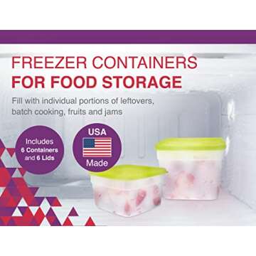 Arrow Home Products 1 Quart Freezer Food Storage Containers with Lids, 6 Pack - USA Made Reusable Fr...