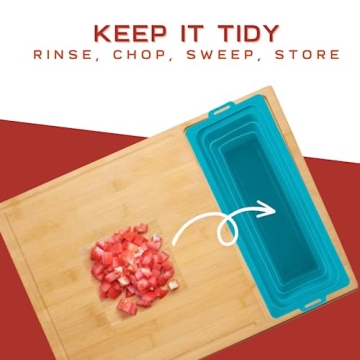 Zenprep Extra Large Bamboo Cutting Board With Containers (Set Of 3) - Over The Sink Chopping Board With Collapsible Strainer - Meal Prep Station For Meat, Cheese And Vegetable (15x20in) (Teal)