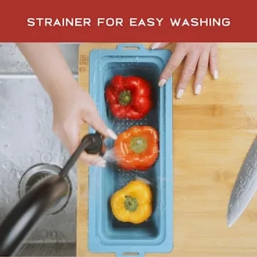 Zenprep Extra Large Bamboo Cutting Board With Containers (Set Of 3) - Over The Sink Chopping Board With Collapsible Strainer - Meal Prep Station For Meat, Cheese And Vegetable (15x20in) (Teal)