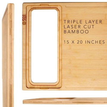 Zenprep Extra Large Bamboo Cutting Board With Containers (Set Of 3) - Over The Sink Chopping Board With Collapsible Strainer - Meal Prep Station For Meat, Cheese And Vegetable (15x20in) (Teal)