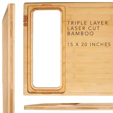 Zenprep Extra Large Bamboo Cutting Board With Containers (Set Of 3) - Over The Sink Chopping Board With Collapsible Strainer - Meal Prep Station For Meat, Cheese And Vegetable (15x20in) (Teal)