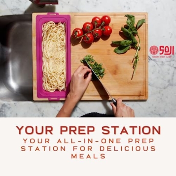 Zenprep Extra Large Bamboo Cutting Board With Containers (Set Of 3) - Over The Sink Chopping Board With Collapsible Strainer - Meal Prep Station For Meat, Cheese And Vegetable (15x20in) (Teal)