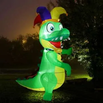 Shappy 6 ft Huge Mardi Gras Inflatable Decoration Inflatable Alligator with Crown Necklace Built in LED Lights Blow up Alligator for Mardi Gras Yard Garden Outdoor Decoration(Alligator,6 ft)