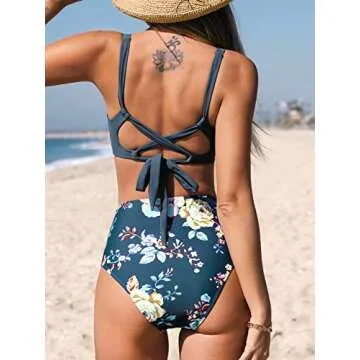 CUPSHE Two Piece Swimsuit - High Waisted Floral Bikini Set