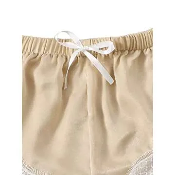 Silk Satin Pajamas Set 4pcs Floral Lace Lingerie for Women