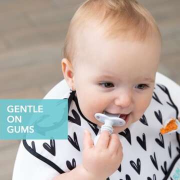 Bumkins Baby Utensils Set, Chewtensils Silicone Spoons for Dipping, Self-Feeding, Baby Led Weaning, Trainer Learning, First Stage Eating, Soft Practice Fork and Spoon, Babies 6 Months, Marble