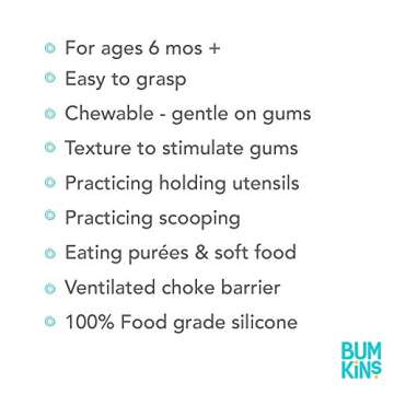 Bumkins Baby Utensils Set, Chewtensils Silicone Spoons for Dipping, Self-Feeding, Baby Led Weaning, Trainer Learning, First Stage Eating, Soft Practice Fork and Spoon, Babies 6 Months, Marble