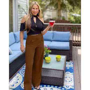 Promover Wide Leg Sweatpants for Women Yoga Pants with Pockets for Tall Women Full Length Dress Pants for Lounge Causal(Dark Coffee,M,33")