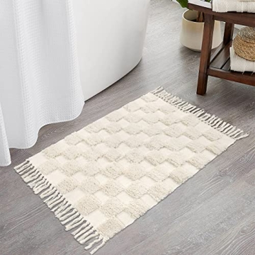 Lanffia Boho Checkered Tufted Rug - Stylish, Washable Accent for Any Space