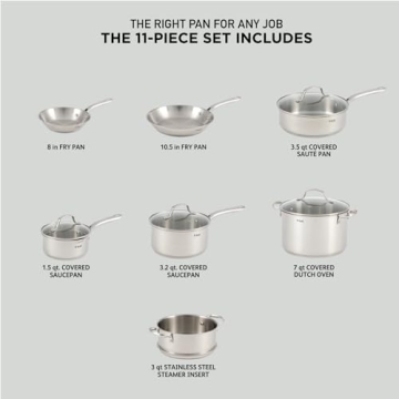 T-fal Gourmet Stainless Steel Cookware Set 11 Piece Induction Safe