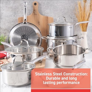 T-fal Gourmet Stainless Steel Cookware Set 11 Piece Induction Safe