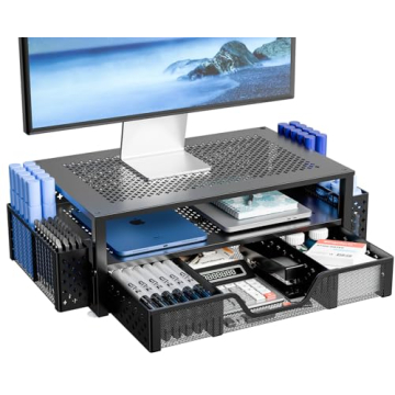 2 Tier Metal Monitor Stand & Organizer in Black